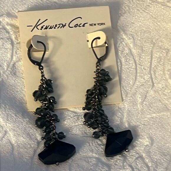 KENNETH COLE NEWYORK BEADED BLACK‎ DROP EARRINGS - Picture 1 of 4